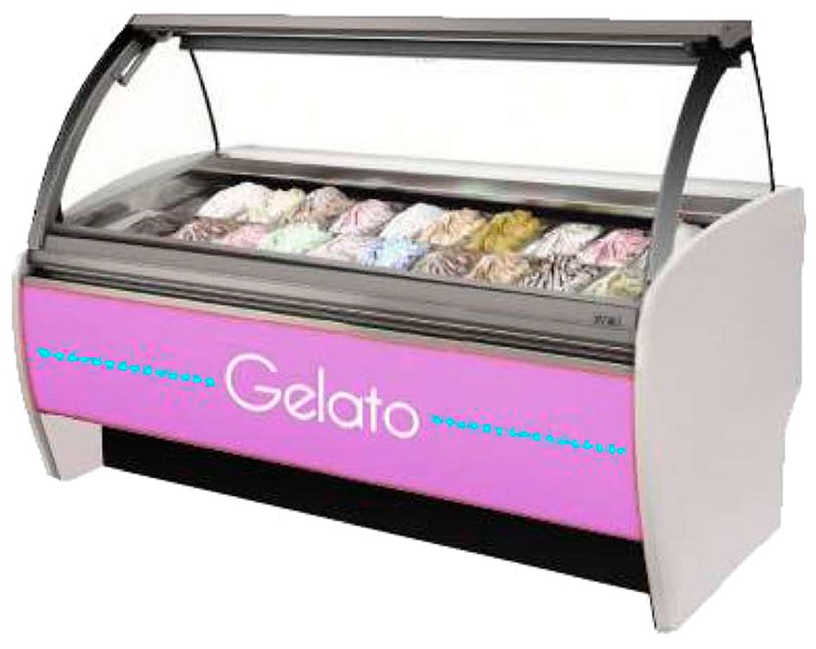 Vitrina para helados en color rosa tipo Cosmos fabricada por MEJISA, profesionales en maquinas para hacer helados.